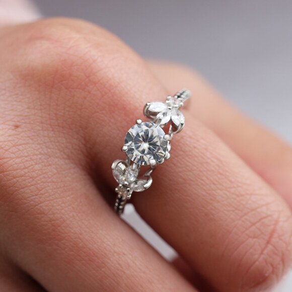 🍁 Dainty Diamond Flower Leaf Beautiful Carved Rings for Women, EVGG1531 - Picture 3 of 7